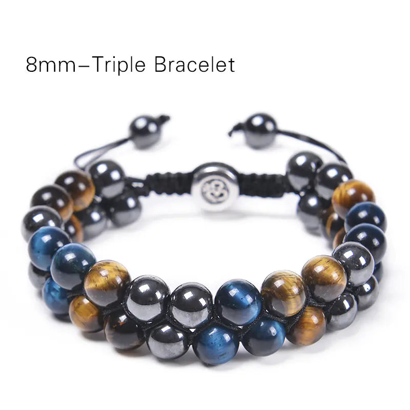8MM Blue Tiger Eye & Black Magnetic Beaded Bracelet