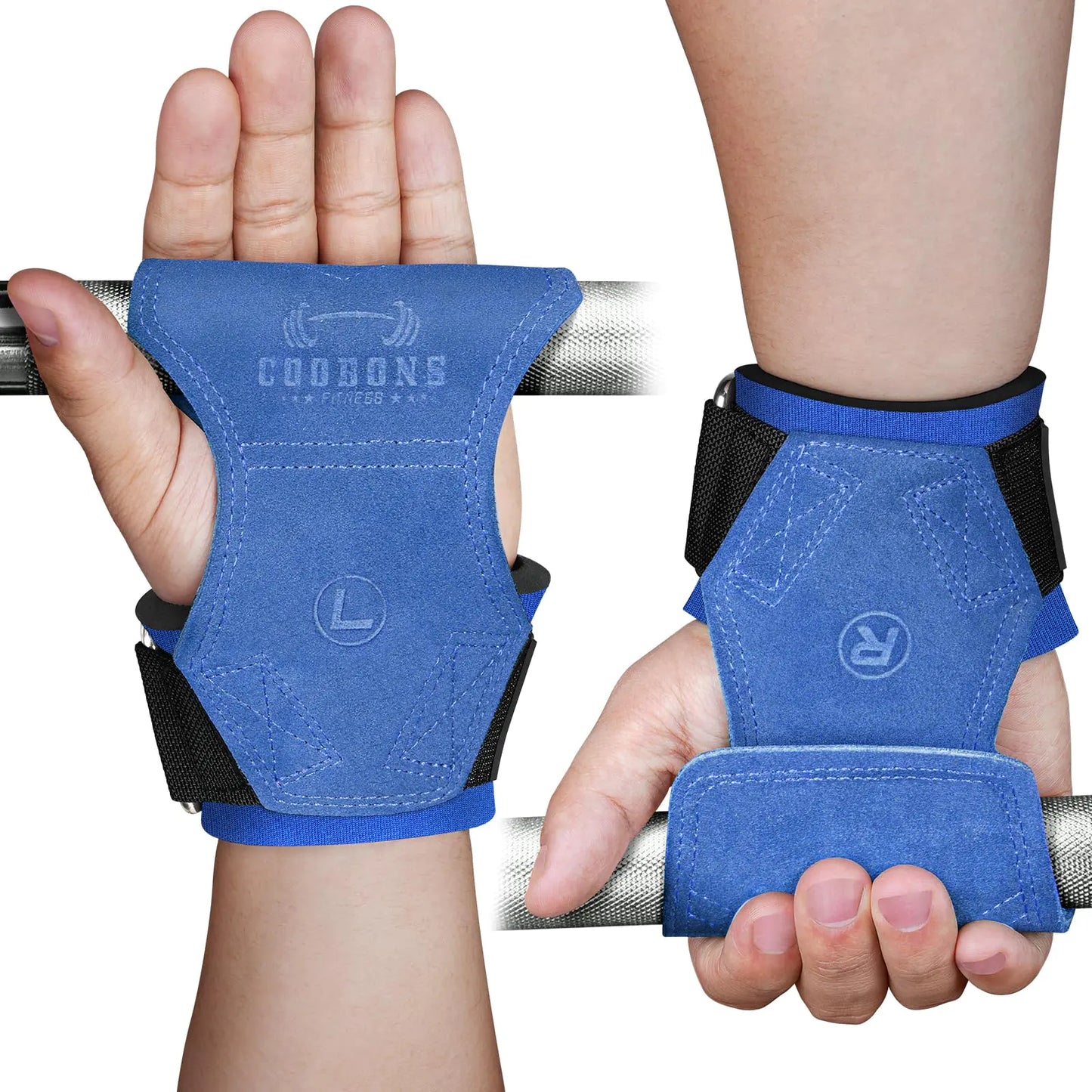 Lifting Wrist Straps for Weightlifting Double Layer Leather for Weight Lifting Wrist Wraps Deadlifts Heavy Powerlifting and Adjustable Wrist Hooks for Strength Training Gym Workouts Men/Women