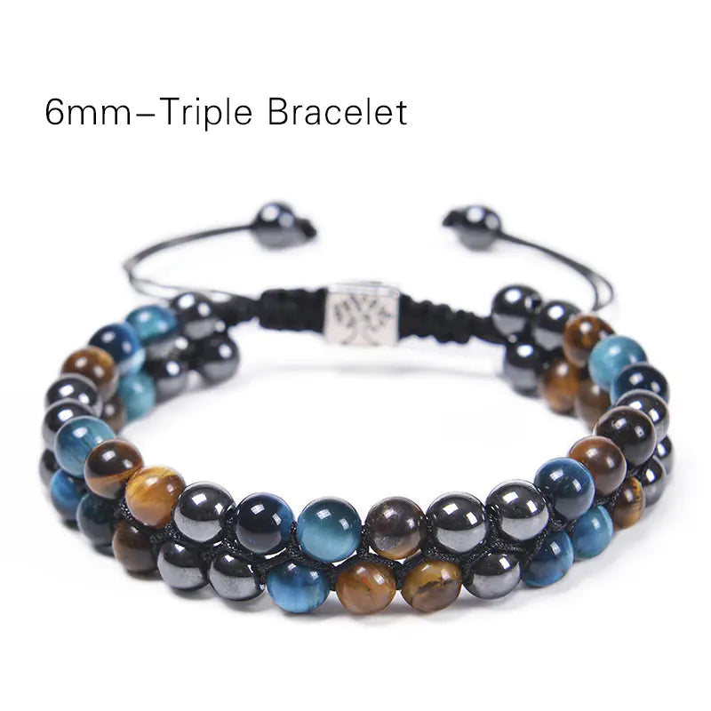 8MM Blue Tiger Eye & Black Magnetic Beaded Bracelet