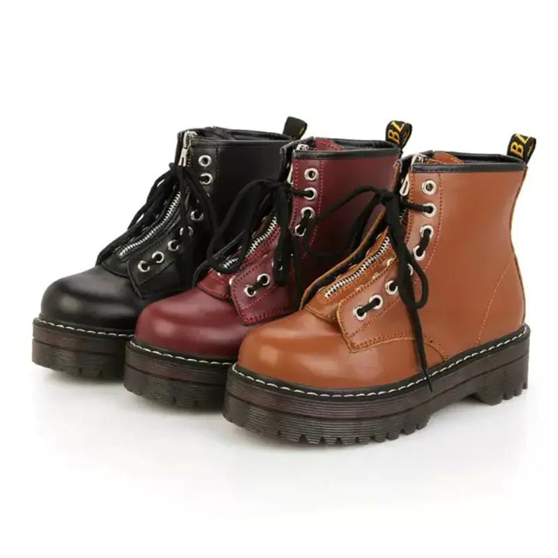 Martin Boots with Zipper and Lace-Up Design