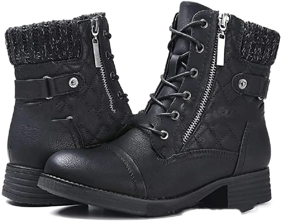 Lace-up Martin Boots with Side Zipper