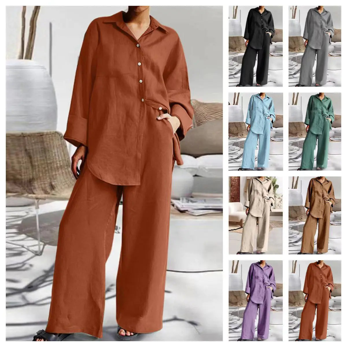 2023 Spring Women's Loose Shirt & Pants Set