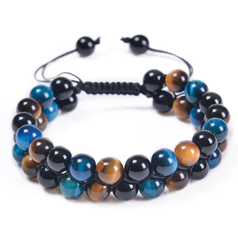 8MM Blue Tiger Eye & Black Magnetic Beaded Bracelet