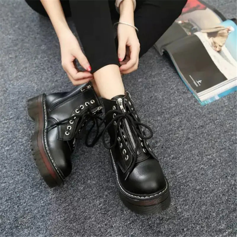 Martin Boots with Zipper and Lace-Up Design