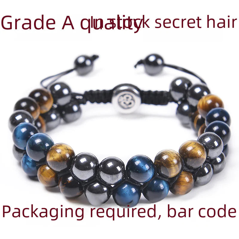 8MM Blue Tiger Eye & Black Magnetic Beaded Bracelet