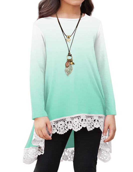 Arshiner Girls Casual Tunic Tops Long Sleeve Loose Soft Blouse T-Shirt C Gradient Green 9-10 Years