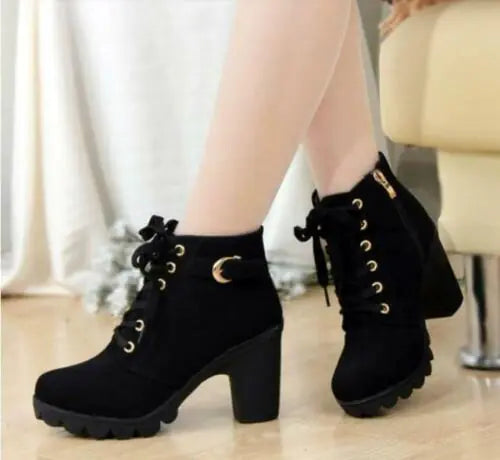 Thick-heel Martin Boots with Cross-lace Design
