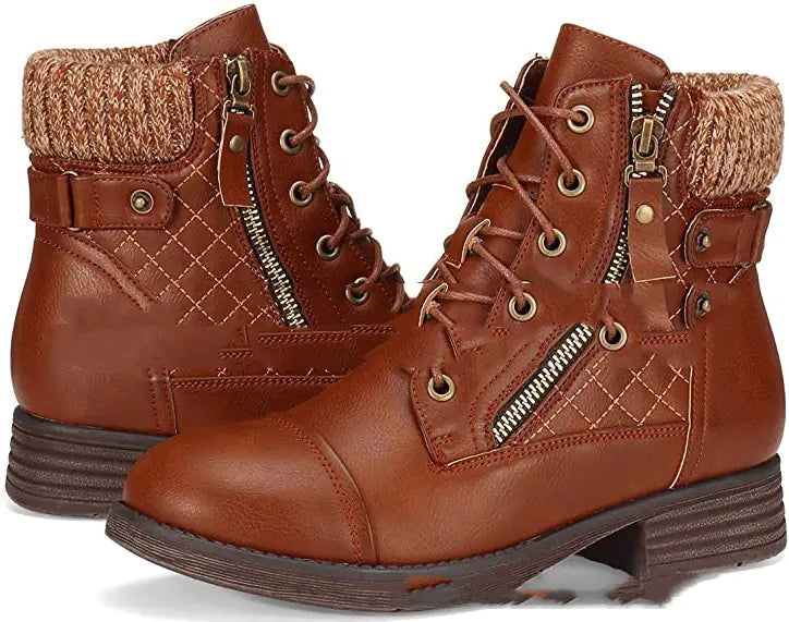 Lace-up Martin Boots with Side Zipper