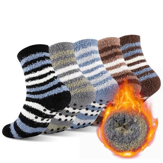 COOVAN Mens Fuzzy Socks Soft Cozy Slipper Fluffy Socks Winter Warm Fleece Socks for Men Plush Sleeping Socks 5 Pairs