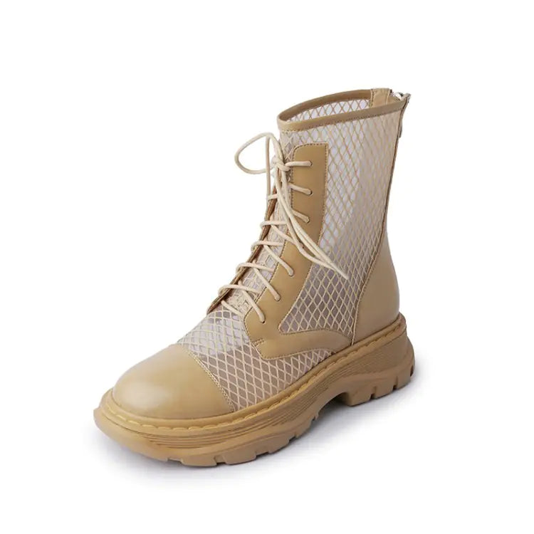 Short Martin Boots with Trifle Heel and Lace-Up Design