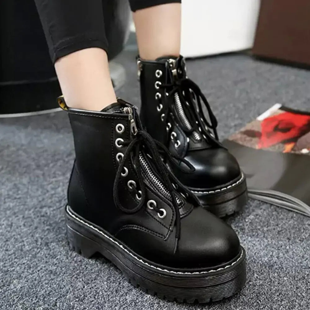 Martin Boots with Zipper and Lace-Up Design