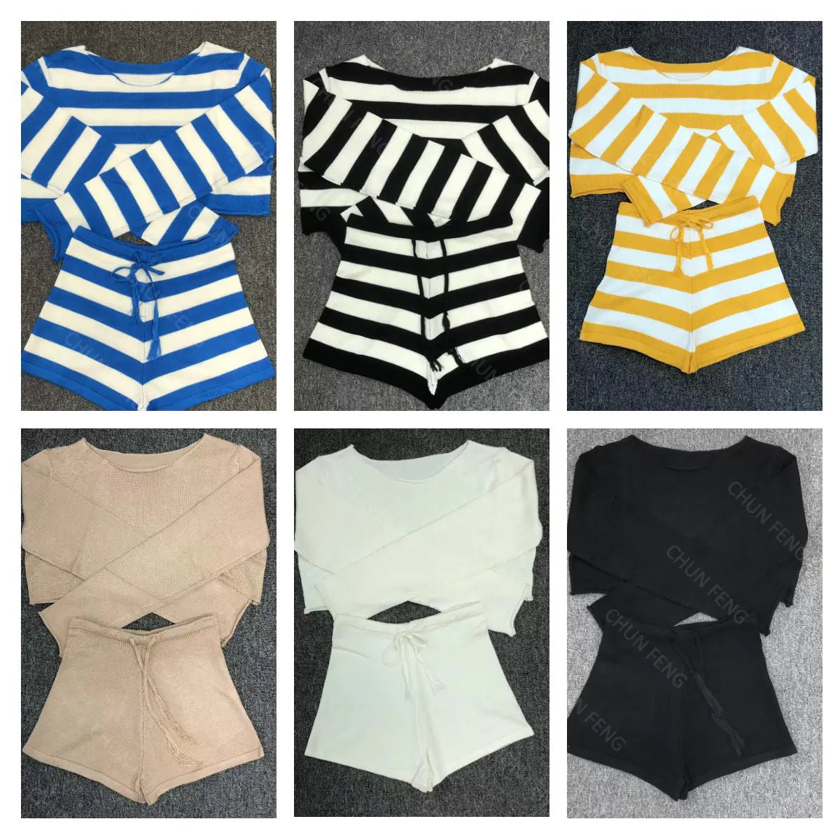 2024 Spring/Summer Women's Striped Knit Crop Set