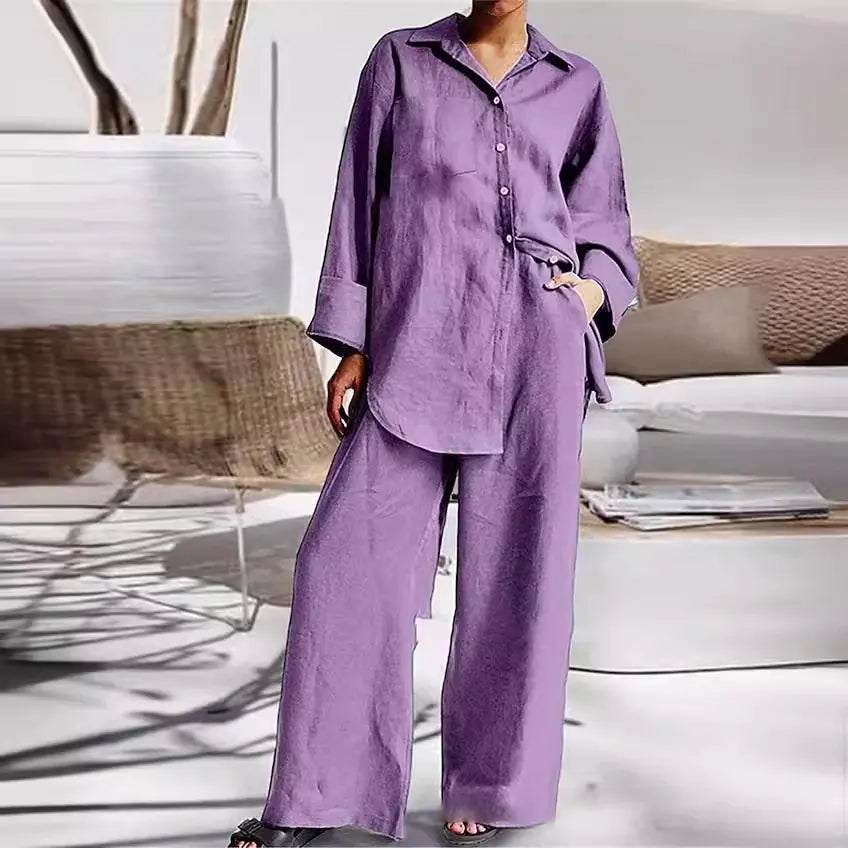 2023 Spring Women's Loose Shirt & Pants Set