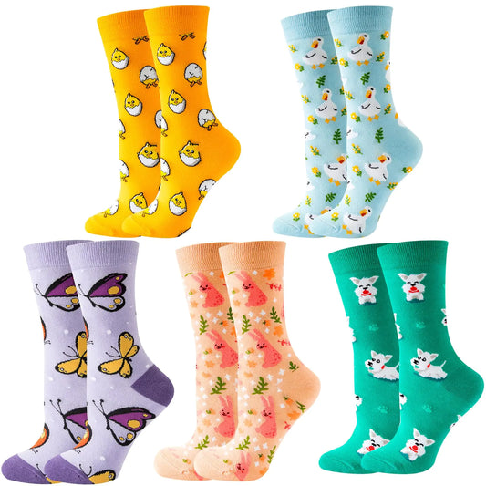 woosnscly Women Novelty Socks Cute Animal Socks Colorful Cotton Cozy Fun Graphic Pattern Funny Socks Duck Little Chick Socks 5 Pairs