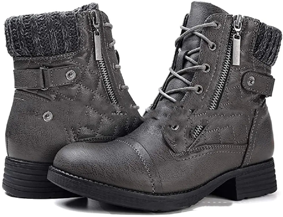 Lace-up Martin Boots with Side Zipper