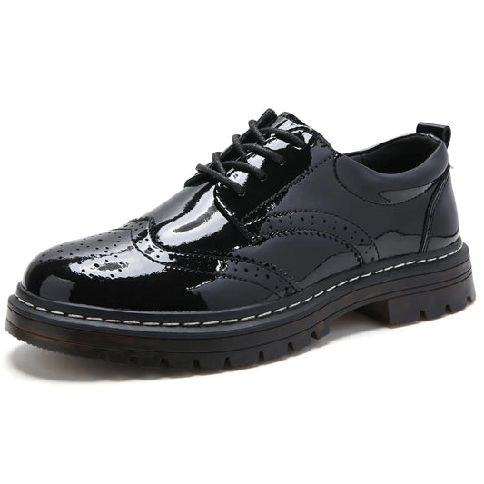 Womens Oxford Shoes Flat Slip Resistant Dress Shoes Wingtip Perforated Lace Up Low Heel Casual Work Office Dressy Business Shoes Black US 8.5