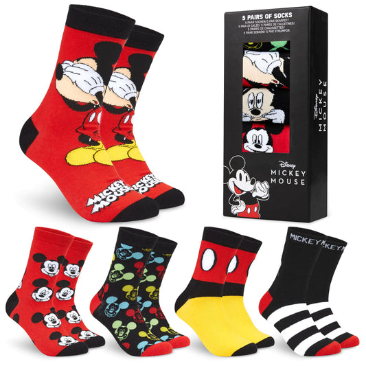 Disney Mickey Mouse Mens Crew Socks 5 Pack Ankle Socks Soft Breathable Comfy Casual Sports Work Socks - Cartoon Novelty Funny Gifts for Men (Red Mickey)