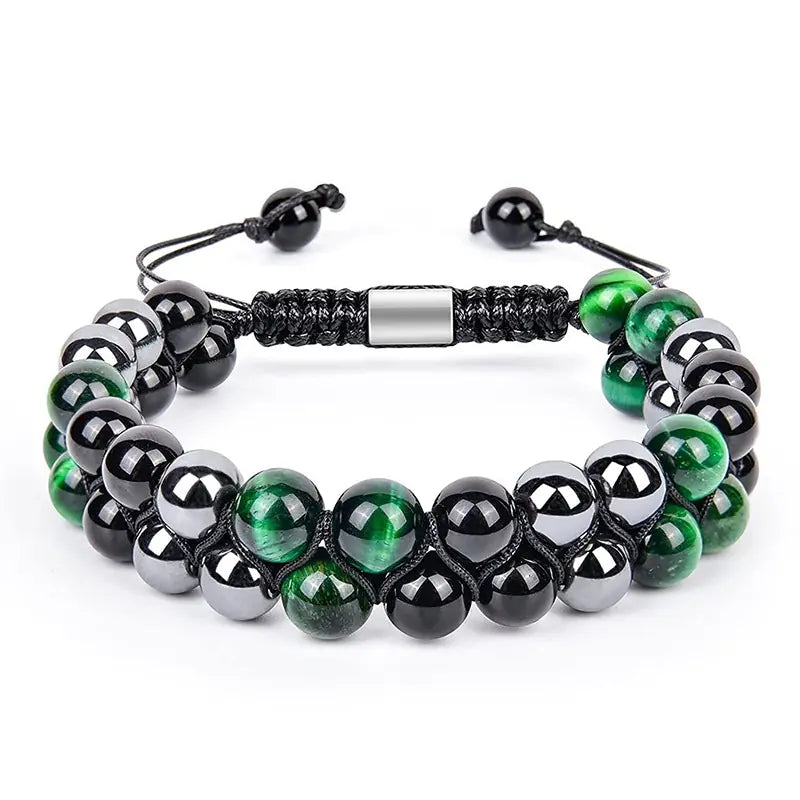 8MM Blue Tiger Eye & Black Magnetic Beaded Bracelet