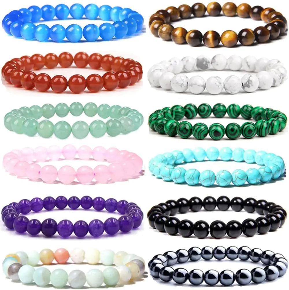 Rose Stone Amazonite Tiger Eye 8mm Beaded Bracelet