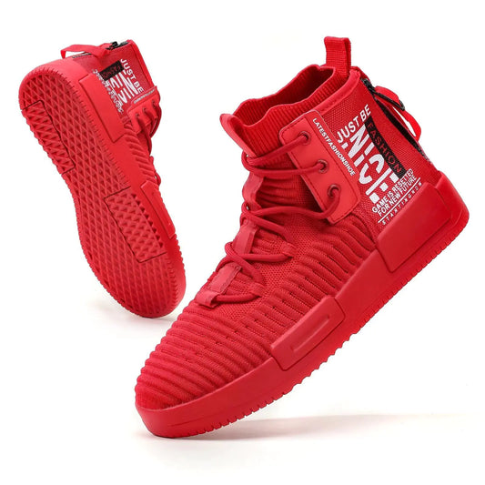 SANNAX Mens High Top Fashion Sneakers Lace Up Walking Shoes Breathable Running Shoes Casual Athletic Hip Hop Shoes for Men Red