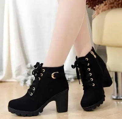Thick-heel Martin Boots with Cross-lace Design