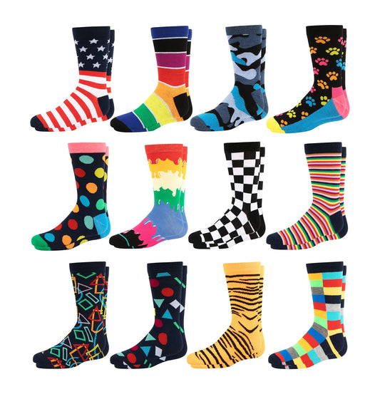 Mitch Bogen Boys Novelty Crew Dress Fun Design Socks 12 Pairs Assorted Sports Shape Pattern (Boys 3 Large)