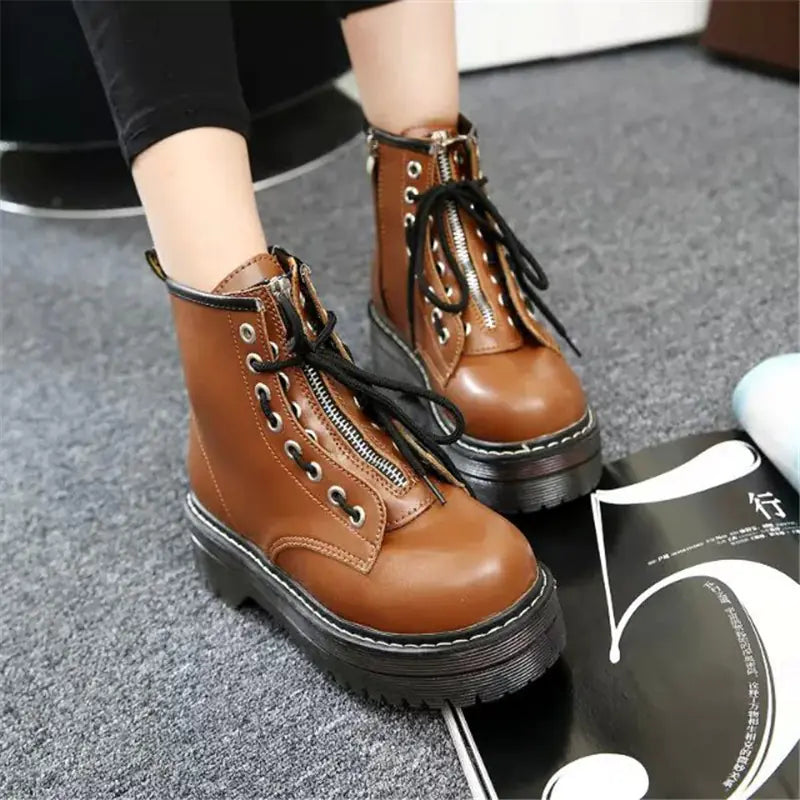 Martin Boots with Zipper and Lace-Up Design
