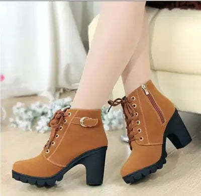 Thick-heel Martin Boots with Cross-lace Design
