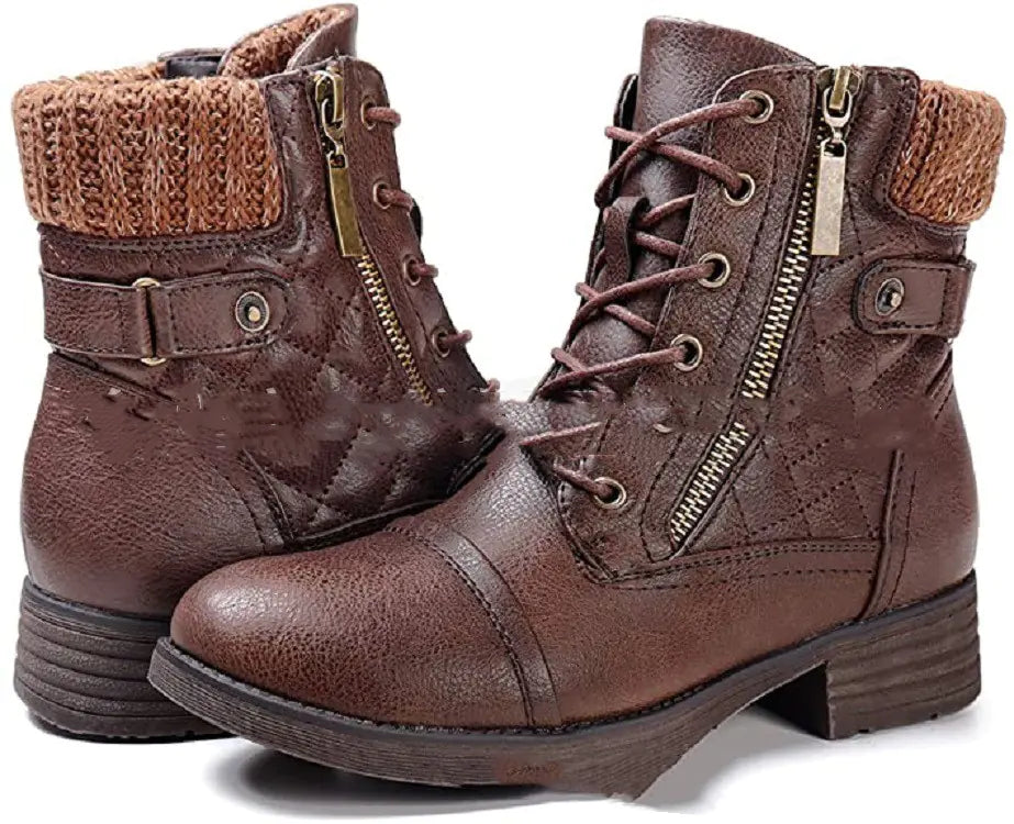 Lace-up Martin Boots with Side Zipper
