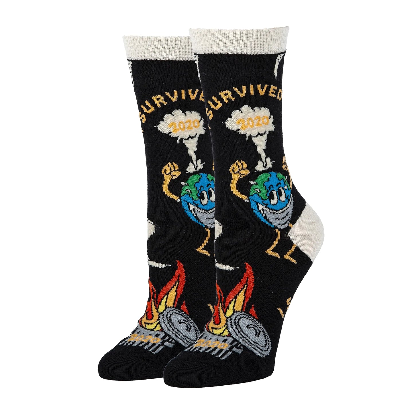 Womens Novelty Crew Socks - I Survived Oooh Yeah Funny Fun Crazy Cool Socks