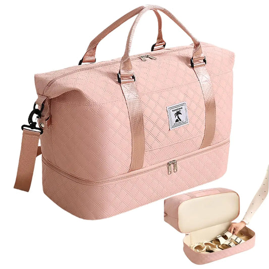 XINGOHQ Travel Duffle Bag with Shoe Compartment Large Weekender Tote for WomenCarry on Overnight BagGym Duffel Bag with Wet Pocket Hospital Bags for Labor and Delivery ，Pink