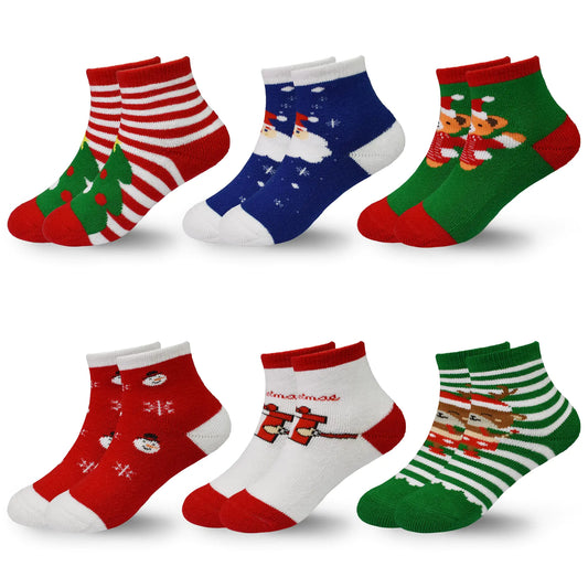 SPTRAMLE Kids Christmas Socks Newborn Toddler Kids Crew Socks for Girls Boys(0-12 Months) 6 Pairs Unisex Baby Xmas Holiday Cartoon Socks