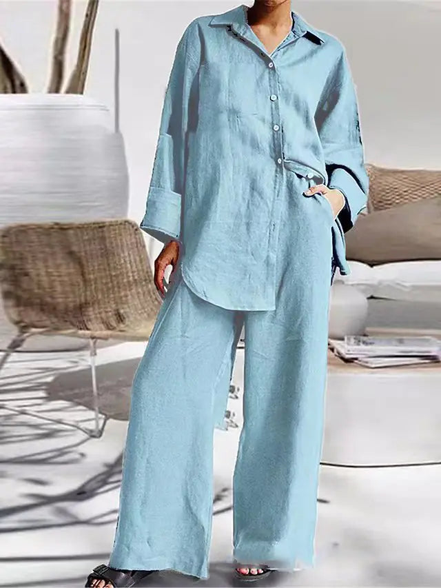 2023 Spring Women's Loose Shirt & Pants Set