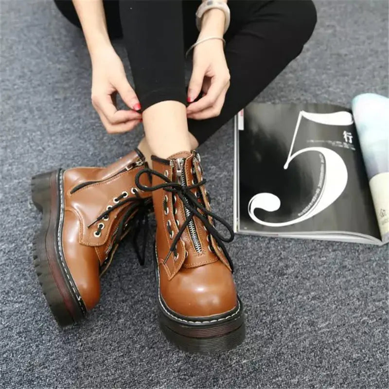 Martin Boots with Zipper and Lace-Up Design