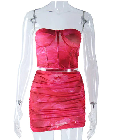 2023 Women's Off Shoulder Crop Top and Mini Skirt Set