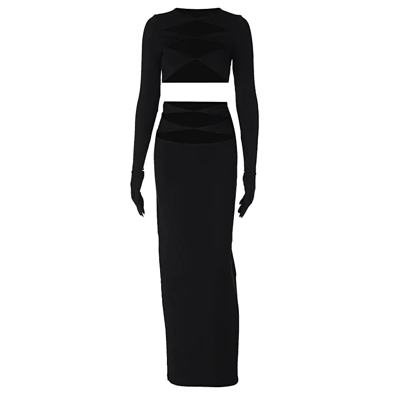 2023 Women's Fashion Hollow Crop Top and Skirt Set