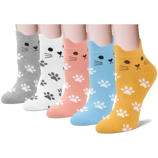 Justay 5 Pairs Womens Cute Cat Socks Novelty Funny Cat Claw Socks Animal Fun Ankle Socks