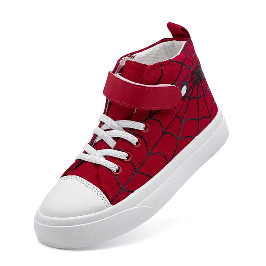 Kid Shoes Canvas Hight Top Spider Sneakers Classic Adjustable Strap Lace up Shoes for Boys Girls Casual Tennis Shoes Kids Athletic Basketball Running Walking Shoes Red-Black