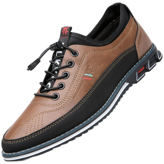 Mens Leather Loafers Business Dress Shoes Casual Oxfords Lace-Up Lightweight Walking Shoes Derby Shoes Comfortable Brown