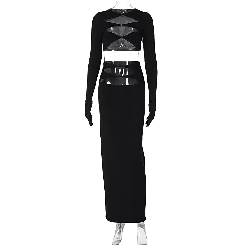 2023 Women's Fashion Hollow Crop Top and Skirt Set