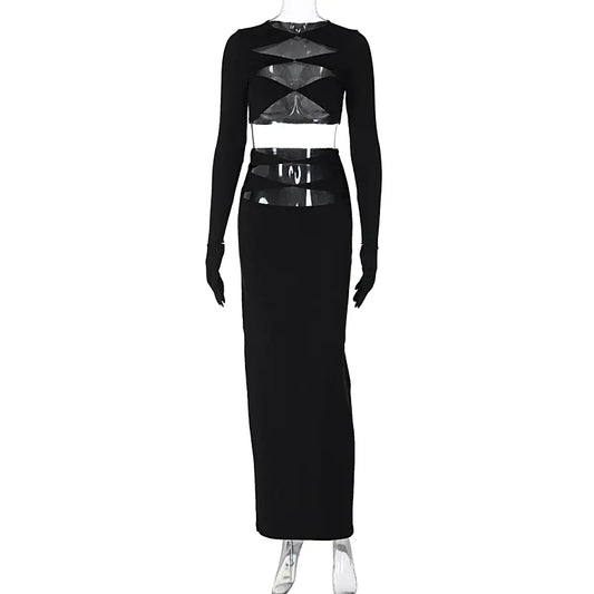 2023 Women's Fashion Hollow Crop Top and Skirt Set
