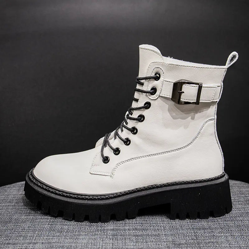 Women's Thick Heel Wool Martin Boots with Cashmere