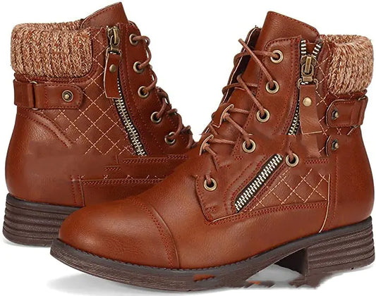 Lace-up Martin Boots with Side Zipper