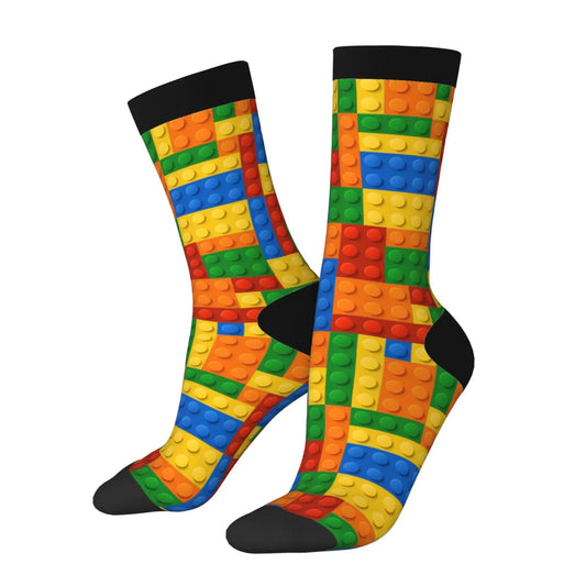bassyil Building Blocks Socks Novelty Crew Socks Casual Funny Crazy Dress Socks For Women Men