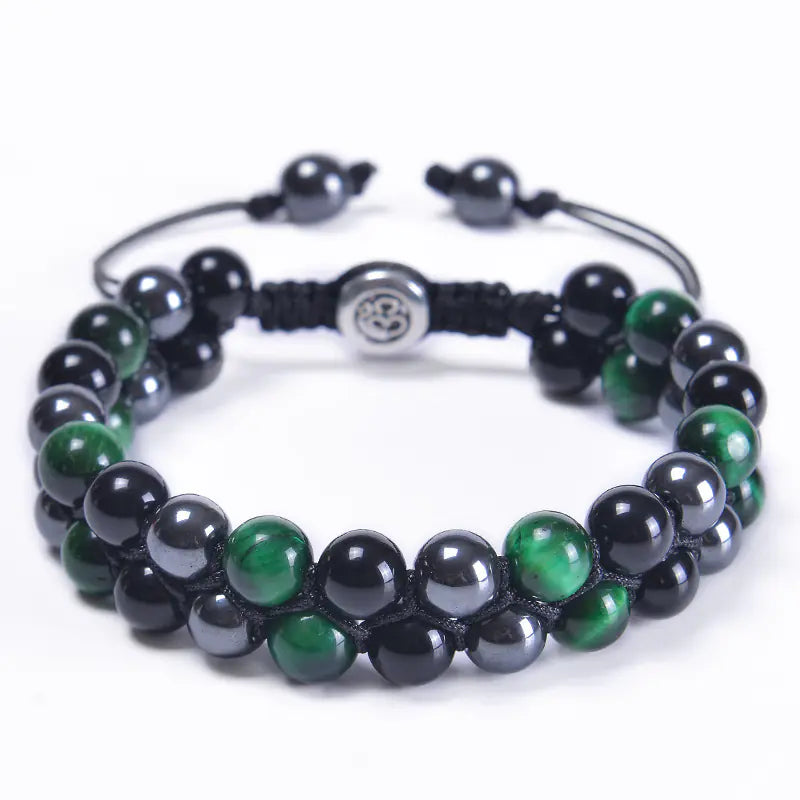 8MM Blue Tiger Eye & Black Magnetic Beaded Bracelet