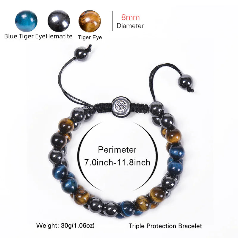 8MM Blue Tiger Eye & Black Magnetic Beaded Bracelet