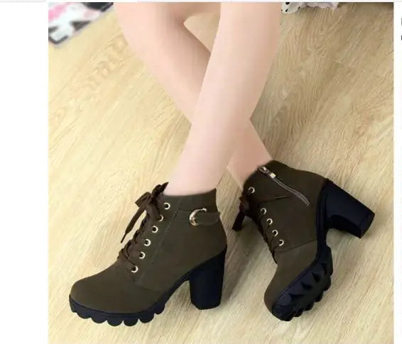 Thick-heel Martin Boots with Cross-lace Design