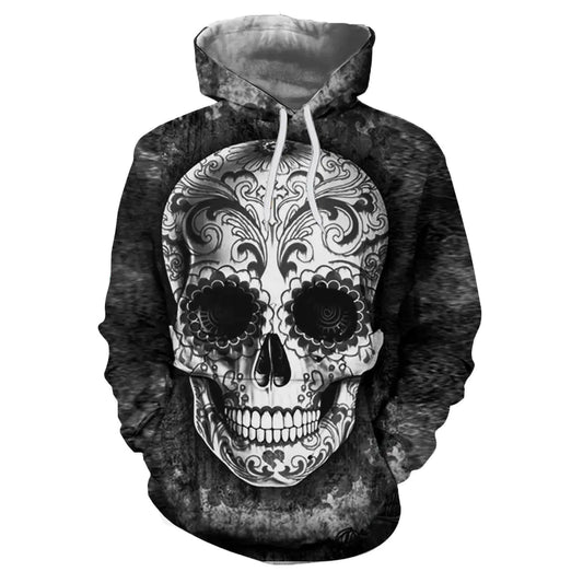3D Skull Print Hoodie for Men and Women Couples