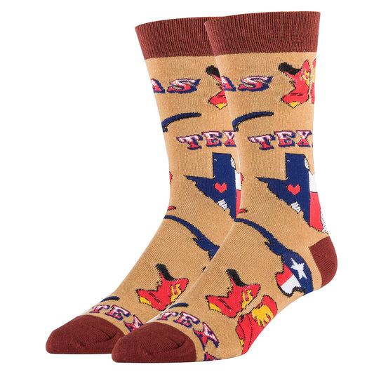 Oooh Yeah Mens Bob Ross Cotton Crew Funny Novelty Socks Christmas Socks (Texas Love) Size 8-13