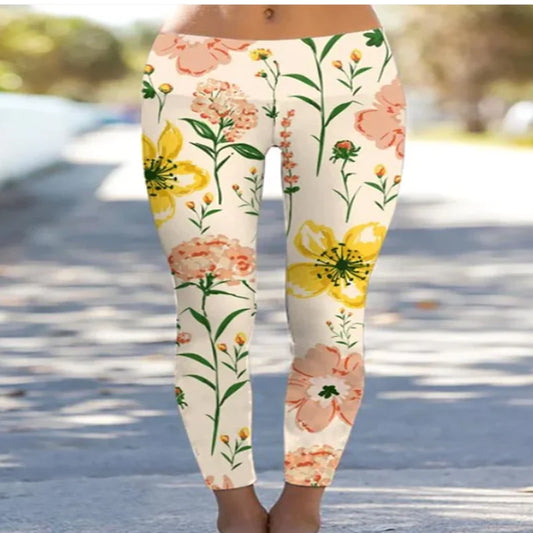 3D Flower Oil Painting High Waist Stretch Leggings